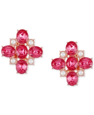 GUESS - Rose Gold-Tone Crystal & Imitation Pearl Cluster Clip-On Drop Earrings