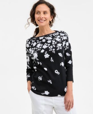 Style & Co - Women's Floral-Print 3/4-Sleeve Cotton Top