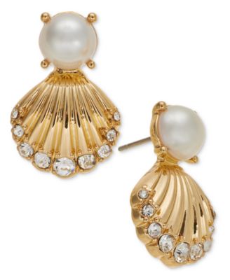 Charter Club - Gold-Tone Pav&eacute; Shell & Imitation Pearl Stud Earrings