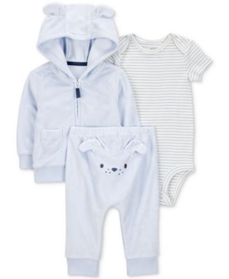 Carter's - Baby Boys Dog Little Hooded Cardigan, Bodysuit & Pants, 3 Piece Set