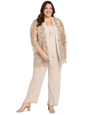 R & M Richards - Plus Size 3-Pc. Embellished Jacket, Necklace Top & Pant Set