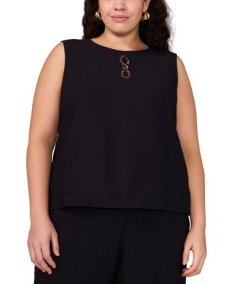 Vince Camuto - Plus Size Embroidered Crewneck Sleeveless Top