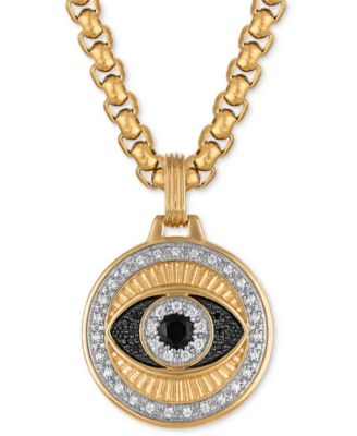 Esquire Men's Jewelry - Lab-Created Blue Sapphire (1/4 ct. t.w.) & Diamond (1/4 ct. t.w.) Evil Eye 22" Pendant in 14k Gold Plated Sterling Silver