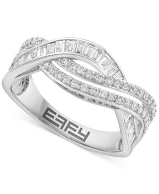 EFFY Collection - Diamond Round & Baguette Curved Crossover Ring (5/8 ct. t.w.) in 14k White Gold