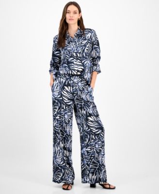Tahari ASL - Women's Printed High-Rise Wide-Leg Pants