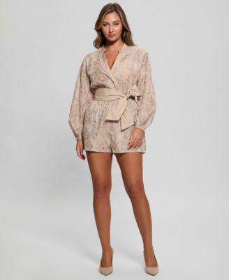 GUESS - Women's Michela Embroidered Cotton Blouson-Sleeve Romper
