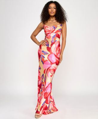 KATIA RAE - Juniors' Printed Open-Back Gown