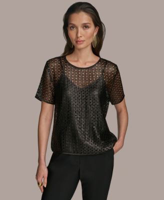 Donna Karan New York - Women's Sequin Mesh Short-Sleeve Top