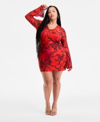 Bar III - Plus Size Printed Mesh Mini Dress