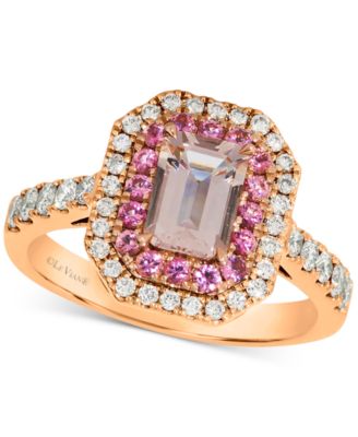Le Vian - Peach Morganite (1 ct. t.w.), Passion Fruit Tourmaline (1/3 ct. t.w.), & Nude Diamond (3/8 ct. t.w.) Halo Ring in 14k Rose Gold