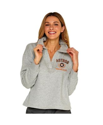Soft As A Grape - Women's Heather Gray Houston Astros Collared Boxy V-Neck Pullover Sweatshirt