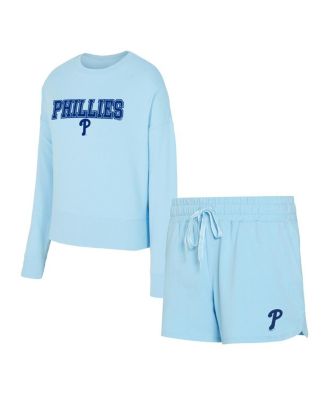 Concepts Sport - Women's&nbsp; Light Blue Philadelphia Phillies Elevation Tri-Blend Long Sleeve T-Shirt Shorts Set