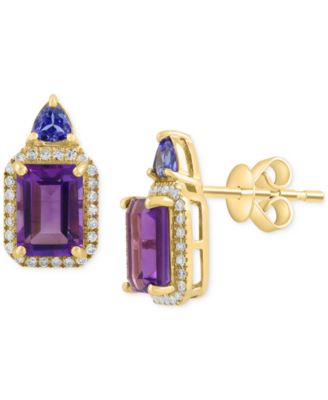 EFFY Collection - Amethyst (2 ct. t.w.), Tanzanite (1/5 ct. t.w.), & Diamond (1/6 ct. t.w.) Halo Stud Earrings in 14k Gold