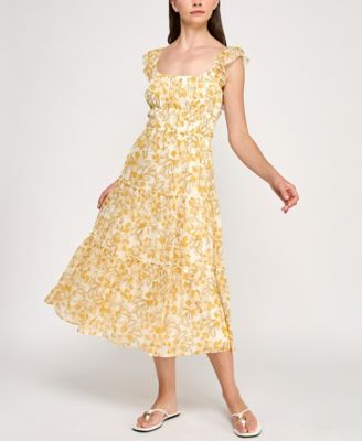 Trixxi - Juniors' Chiffon Printed Flutter-Sleeve Midi Dress