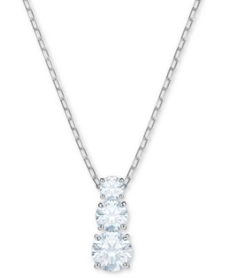 Swarovski - Silver-Tone Triple-Crystal Pendant Necklace, 14-4/5" + 2" extender