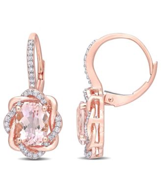 Macy's - Morganite (2-1/3 ct.tw.) and Diamond (1/4 ct.tw.) Swirl Halo Earrings in 10k Rose Gold