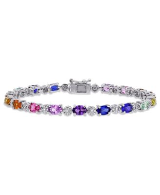 Macy's - Multi-Color Lab Grown Sapphire (9 7/8 ct. t.w.) and Diamond-Accent Tennis Bracelet in Sterling Silver