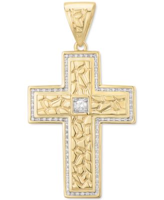 Macy's - Diamond Textured Cross Pendant (1/2 ct. t.w.) in 10k Gold