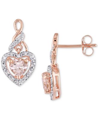 Macy's - Morganite (1 ct. t.w.) & Diamond (1/8 ct. t.w.) Heart Drop Earrings in 10k Rose Gold