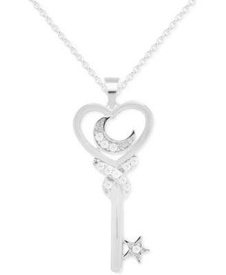 Macy's - Diamond Moon & Key 18" Pendant Necklace (1/10 ct. t.w.) in Sterling Silver
