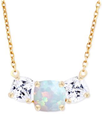 Macy's - Lab-Grown Opal (1/4 ct. t.w.) & Lab-Grown White Sapphire (1 ct. t.w.)  Triple Stone 18" Pendant Necklace