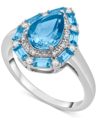 Macy's - Swiss Blue Topaz (3-3/8 ct. t.w.) & White Topaz (1/6 ct. t.w.) Teardrop Halo Ring in Sterling Silver (Also in Amethyst & Morganite)