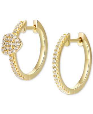 Macy's - White Topaz Pav&eacute; Heart Small Hoop Earrings (1/4 ct. t.w.) in Gold-Plated Sterling Silver, 0.75"