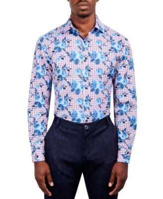 Society of Threads - Men's Slim-Fit Performance Stretch Printed Dress Shirt