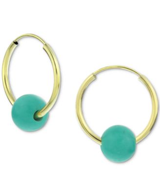 Macy's - Freshwater Pearl Bead Small Hoop Earrings in 14k Gold, 0.65" (Also in Jade, Lapis Lazuli, Turquoise, Rose Quartz, & Onyx)