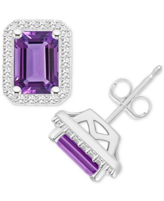 Macy's - Amethyst (2 ct. t.w.) & Diamond (1/5 ct. t.w.) Halo Stud Earrings in Sterling Silver (Also in Citrine, Garnet, Peridot, & Blue Topaz)