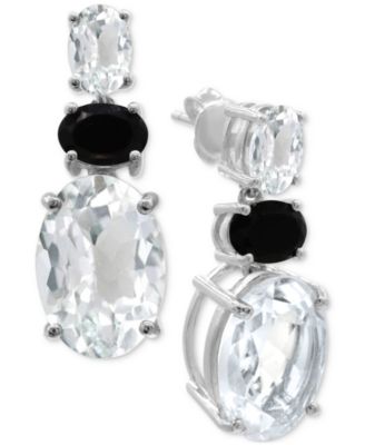 Macy's - White Quartz (11 ct. t.w.) & Onyx Three-Stone Drop Earrings in Sterling Silver