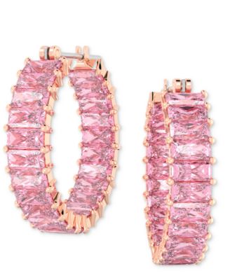 Swarovski - 14k Rose Gold-Plated Small Pink Baguette Cubic Zirconia Hoop Earrings, 0.87"