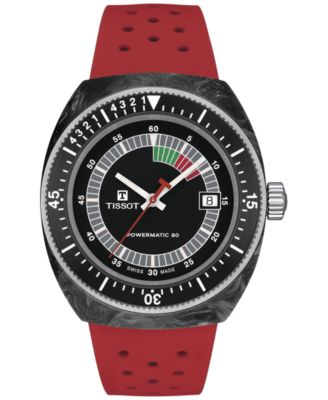 Tissot - Men's Swiss Automatic Sideral S Red Perforated Rubber Strap Watch 41mm