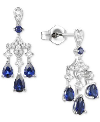 Macy's - Lab-Grown Blue Sapphire (1-1/4 ct. t.w.) & Lab-Grown White Sapphire (1/3 ct. t.w.) Chandelier Drop Earrings in Sterling Silver