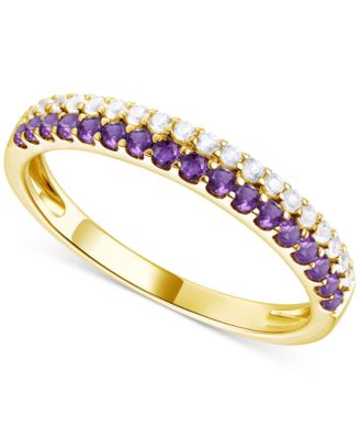 Macy's - Amethyst (1/4 ct. t.w.) & Lab-Grown White Sapphire (1/4 ct. t.w.) Two Row Stack Ring in 14k Gold-Plated Sterling Silver (Also in Additional Gemstones)