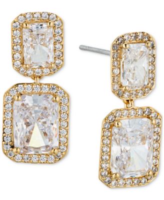 Eliot Danori - Gold-Tone Cubic Zirconia Emerald Halo Drop Earrings, Created for Macy's