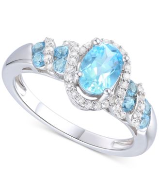 Macy's - Blue Topaz (1-1/10 ct. t.w.) & Lab Grown White Sapphire (1/4 ct. t.w.) Ring in Sterling Silver