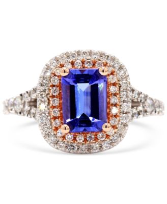 Macy's - Tanzanite (2 ct. t.w.) & Diamond (1/2 ct. t.w.) Double Halo Ring in 10k White & Rose Gold