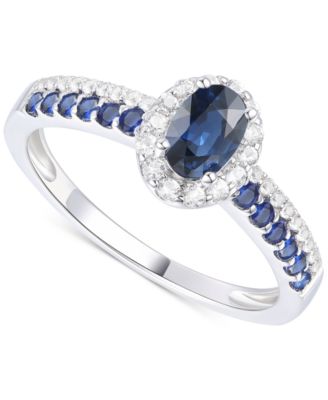 Macy's - Sapphire (7/8 ct. t.w.) & Diamond (1/5 ct. t.w.) Oval Halo Ring in Sterling Silver
