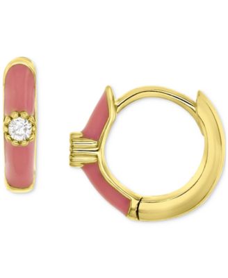Macy's - Cubic Zirconia & Enamel Small Hoop Earrings in 14k Gold-Plated Sterling Silver, 0.59"