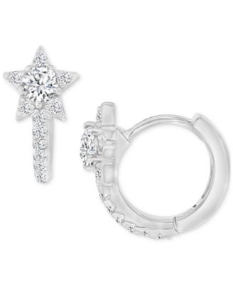 Macy's - Cubic Zirconia Star Small Hoop Earrings, 0.55"