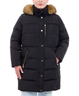 Michael Kors - Plus Size Faux-Fur-Trim Hooded Puffer Coat