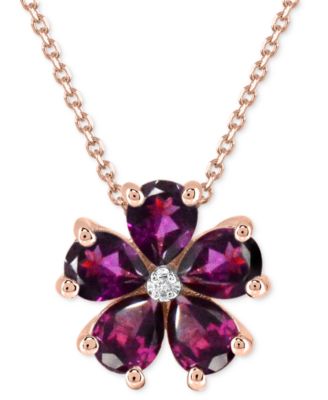 Macy's - Rhodolite (3-1/2 ct. t.w.) & Diamond Accent Flower 18" Pendant Necklace in 14k Rose Gold-Plated Sterling Silver