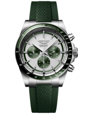 Longines - Men's Swiss Automatic Chronograph Conquest Green Rubber Strap Watch 42mm