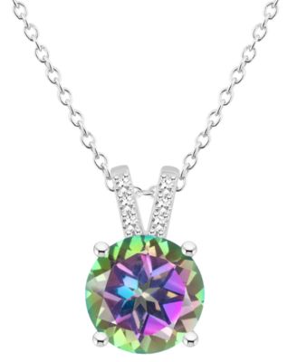 Macy's - Mystic Topaz (2-3/8 ct. t.w.) & Diamond Accent Solitaire 18" Pendant Necklace in Sterling Silver (Also in Pink Topaz)