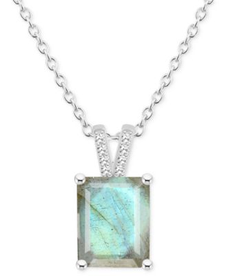 Macy's - Labradorite & Diamond Accent Emerald-Cut 18" Pendant Necklace in Sterling Silver (Also in Onyx)