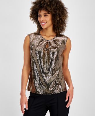 Kasper - Women's Mirror-Dot Front-Keyhole Sleeveless Top