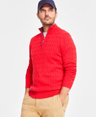 Club Room - Men's Cable-Knit Quarter-Zip Cotton Sweater