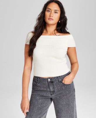 And Now This - Women's Off-The-Shoulder Ribbed Knit Top, Created for Macy's