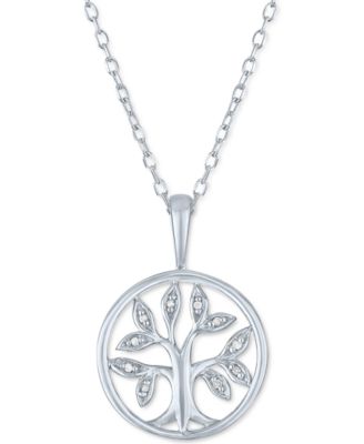 Macy's - Diamond Accent Tree Pendant Necklace in Sterling Silver, 16" + 2" extender